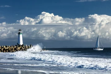 Fotobehang Vuurtoren Lighthouse Walton on Santa Cruz Shore