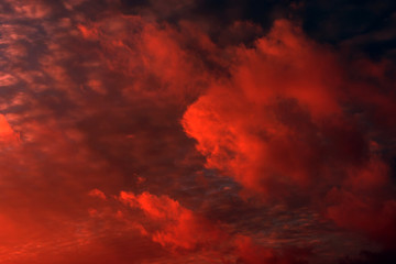 Fiery sunset . storm clouds.