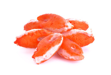 crab meat on white background