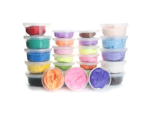 Set of multicolored clay for creative work isolated on white bac