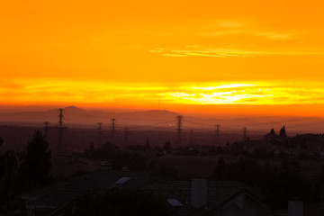 Colorful sunset in the east bay area looking towards San Francisco