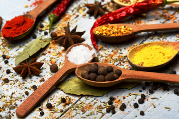 set of various aromatic spices
