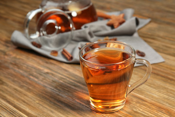 Hot tea  on wooden table
