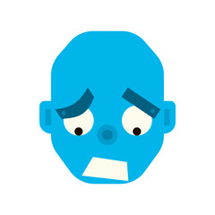 Emotional melancholy robot head in cartoon style. robot sad