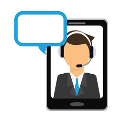 man headphone smartphone bubble icon, vector illustration