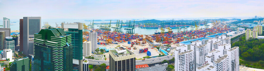 Singapore port panorama - obrazy, fototapety, plakaty