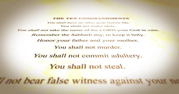 Camera pans over the Ten Commandments
