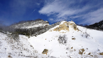 Noboribetsu onsen snow mountain bluesky hell valley winter