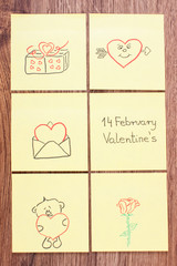 Symbols of Valentines Day drawn on paper, symbol of love