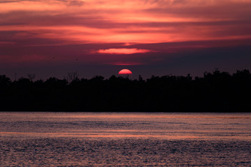 Colorful sunset on the river.