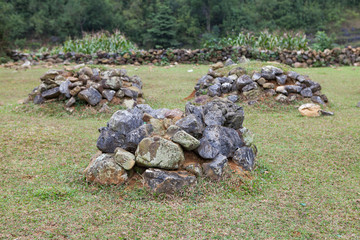 Ancient megalithic tomb, old stone grave; traditional bury