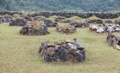 Ancient megalithic tomb, old stone grave; traditional bury