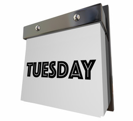 Tuesday Calendar Page Word Day 3d Illustration