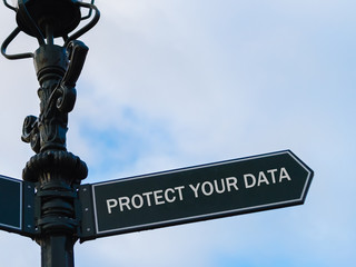 Protect Your Data directional sign on guidepost