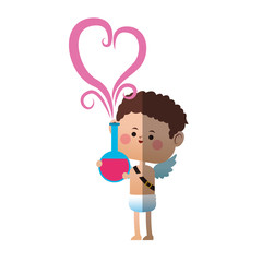 baby cupid holding a potion of love with heart icon over white background. colorful design. vector illustration