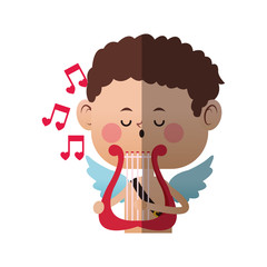 baby cupid playing a lyre over white background. colorful design. vector illustration