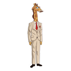 giraffe with hipster style over white background. colorful design. vector illustration