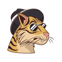 tiger with hipster style over white background. colorful design. vector illustration