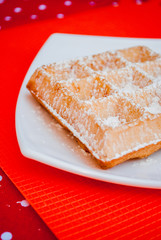 Delicious Belgian waffle on morning