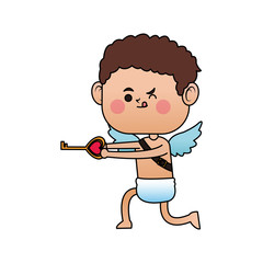 baby cupid with key in heart shape over white background. colorful design. vector illustration