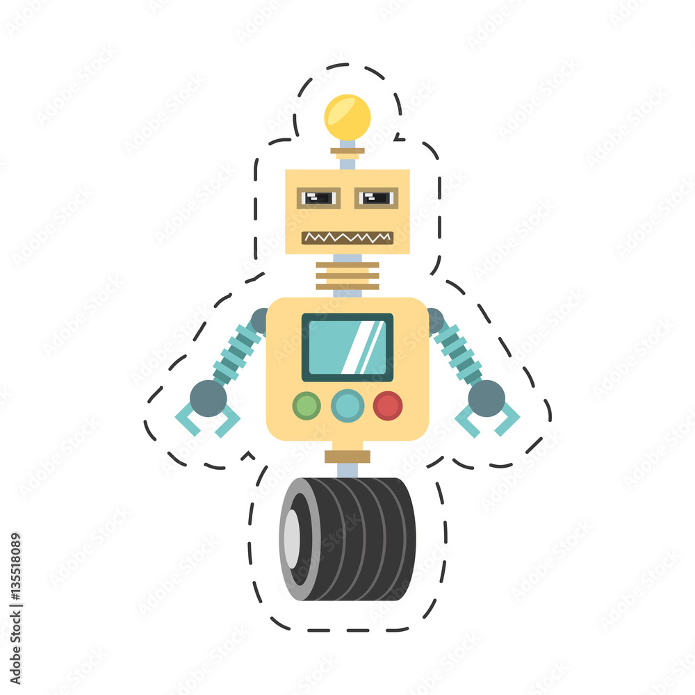 Poster robotic technology bulb display worker cutting line vector illustration eps 10