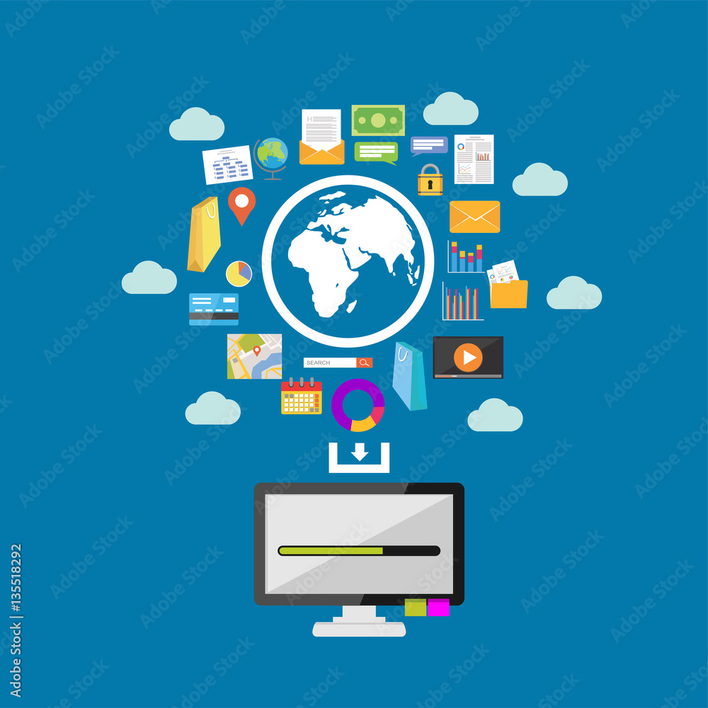 Poster download content from internet. internet content or web content. multimedia.