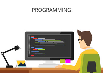 Programming or coding banner flat design concept