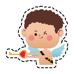 baby cupid with key in heart shape over white background. colorful design. vector illustration
