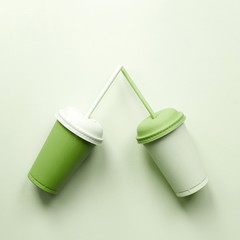 Two green plastic cups - 135518494