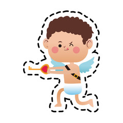 baby cupid with key in heart shape over white background. colorful design. vector illustration