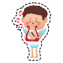 baby cupid playing a lyre over white background. colorful design. vector illustration