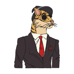 tiger with hipster style over white background. colorful design. vector illustration