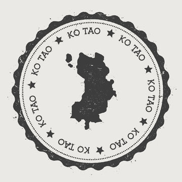Ko Tao sticker. Hipster round rubber stamp with island map. Vintage passport sign with circular text and stars, vector illustration.