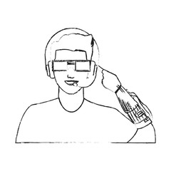 man with headphones and glasses over white background. vector illustration