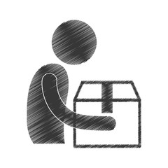drawing man giving box carton gift figure pictogram vector illustration eps 10