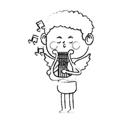 baby cupid playing a lyre over white background. vector illustration