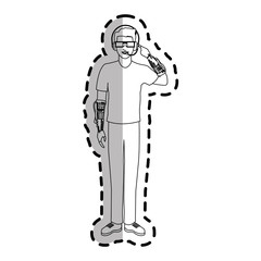 man with headphones and glasses over white background. vector illustration