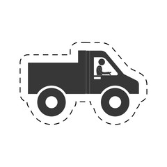 pictogram man worker drive truck transport cutting line vector illustration