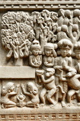 Buddhist Carving Arts wall at in ancient Temple,Chiang Mai,THAIL