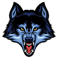 Obraz premium wściekła głowa wilka pokazuje ostre zęby
