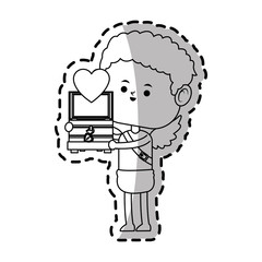 baby cupid holding a trunk of love with heart icon over white background. vector illustration