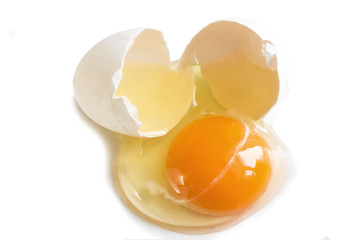 broken fresh homemade egg with white shell