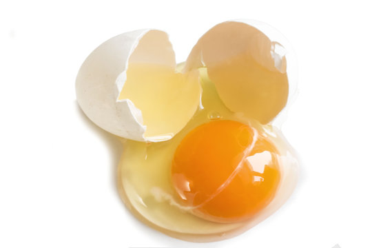 broken fresh homemade egg with white shell