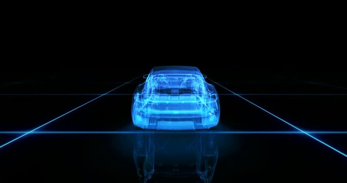 Abstract transfornation of a futuristic blue car in 4K