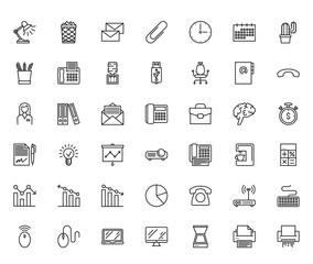 Office Thin Line Related Icons Set Isolated on White Background. Simple Mono Linear Pictogram Pack Stroke Vector Logo Concept for Web Graphics. Editable Stroke. 48x48 Pixel Perfect.