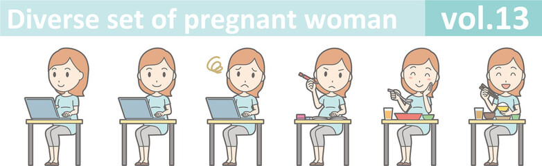 Diverse set of pregnant woman, EPS10 vol.13  (Pregnant women wearing short-sleeved clothes)