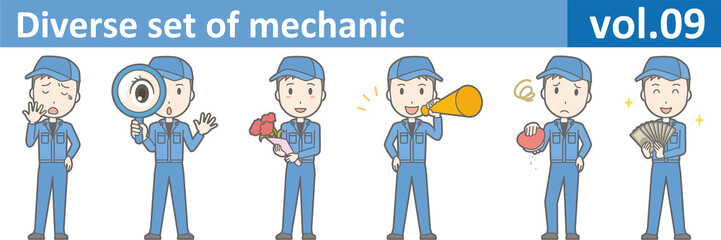Fototapeta na wymiar Diverse set of mechanic, EPS10 vol.09 (Young mechanic in blue uniform)