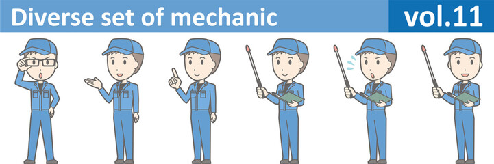 Diverse set of mechanic, EPS10 vol.11 (Young mechanic in blue uniform)