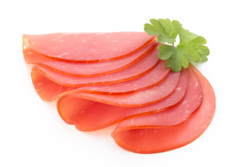 Pork ham slices isolated on white background.