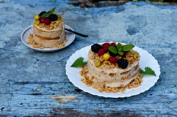 Delicious eaten berry cake on a white plate